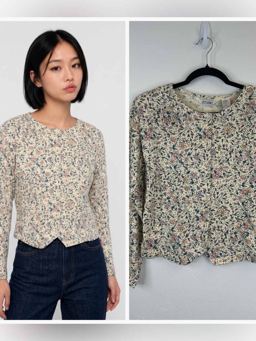 Gitano Vintage 80s 90s Floral Long Sleeve Top Womens M Button Up Retro Kidcore